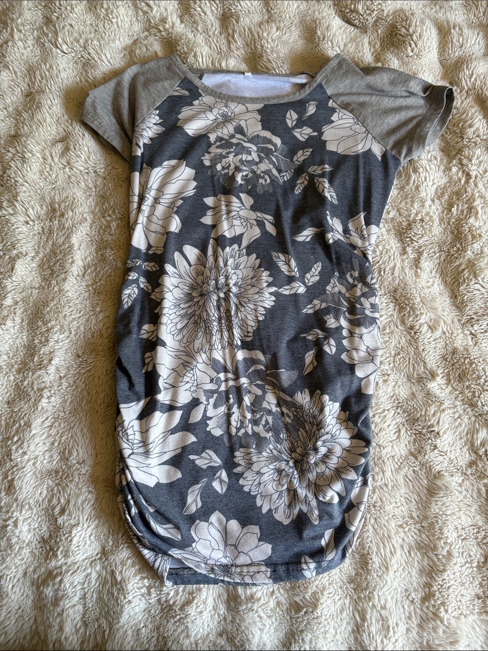 Floral Print Grey & Cream Short Sleeve Tunic